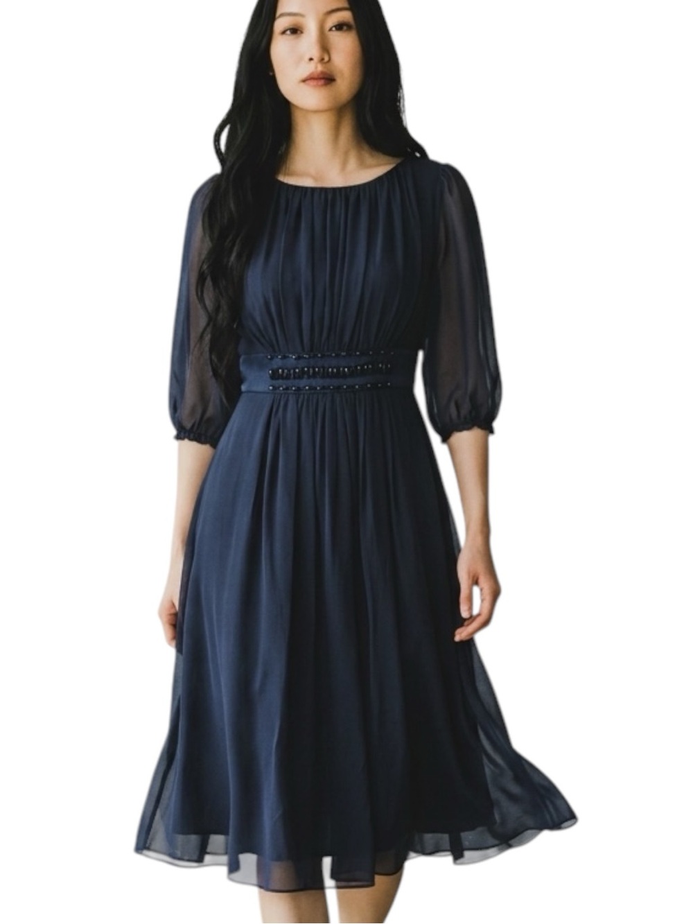 Max And Cleo Blue Silk Puffy Sleeve Beaded BalletCore Dress NWOT Size 8